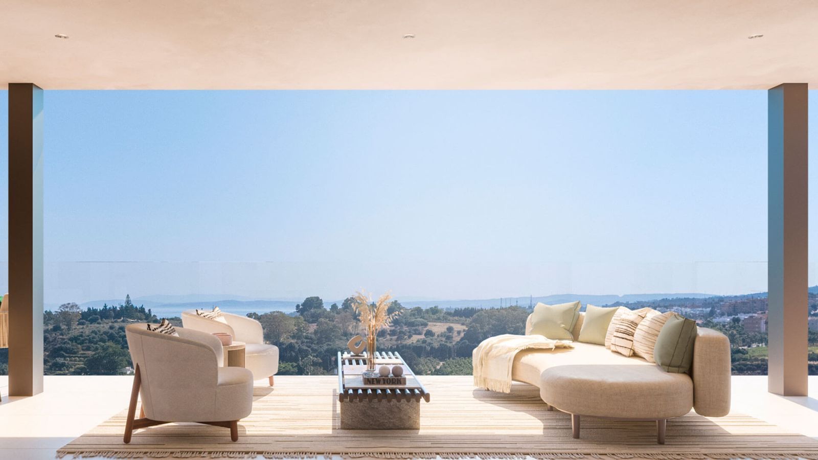 Mobilier de terrasse moderne avec vue sur paysage